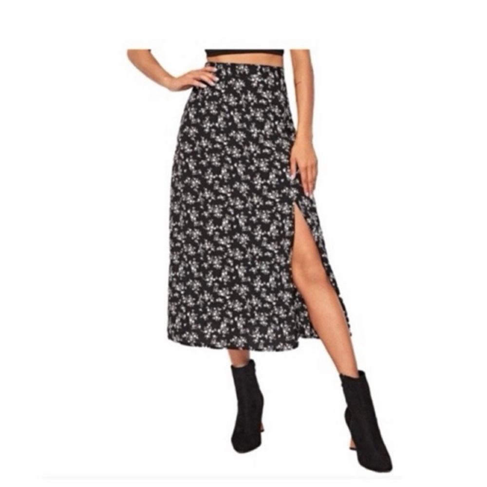 Floerns Boho Floral‎ High Waist A Line Midi Skirt NWT